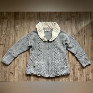 Inkas World handmade wool Cozy Gray cream Cable Knit zip up Sweater fair trade
